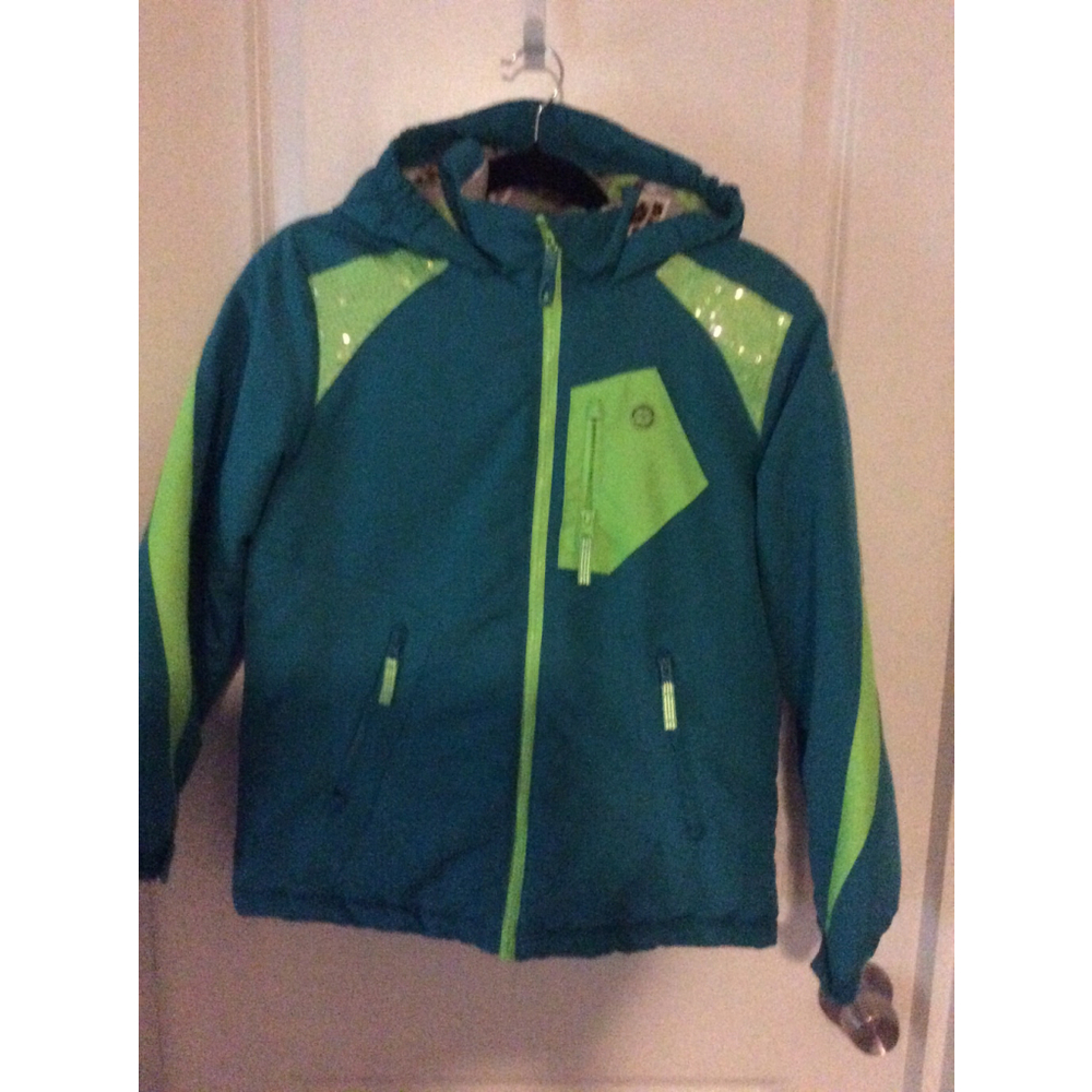 Girls AthleTech L (10/12) Teal Lime Green Puffer Jacket